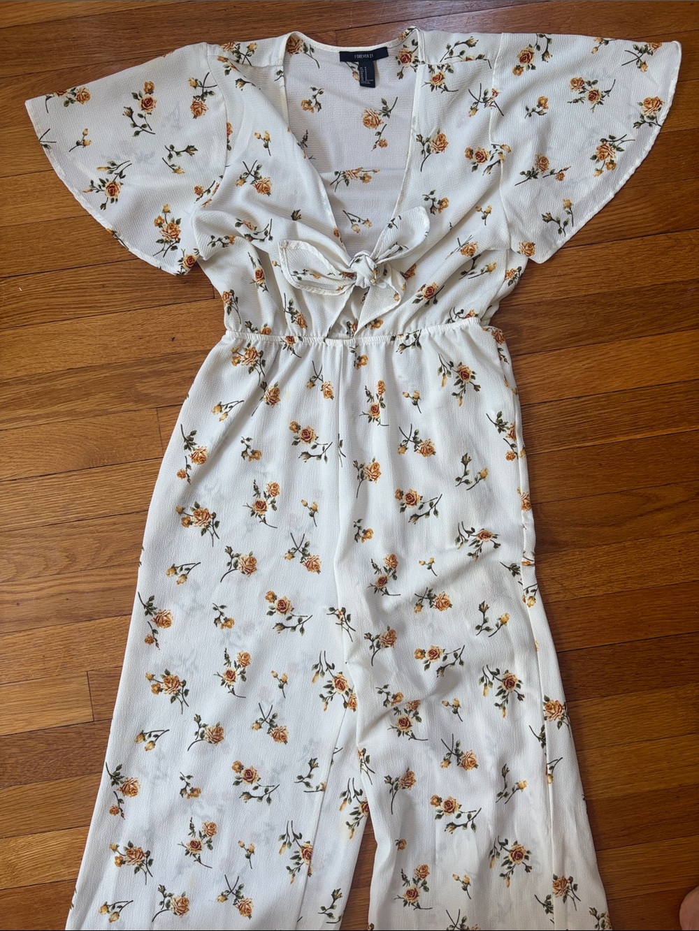 Forever 21 White Floral Tie-Front Jumpsuit